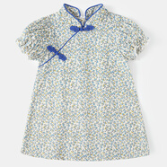 女童旗袍夏一歲女寶寶小裙子夏裝衣服童裝嬰兒連衣裙兒童漢服夏季 藍(lán)色碎花 80