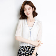 歌米拉 冰絲針織開(kāi)衫女短袖外搭夏薄款新款小披肩外套空調衫 白色 M