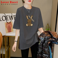 LOVER RUCCI韓國大版體恤寬松T恤打底內搭春夏新款純棉遮屁股中長(cháng)款短袖t恤女 236-127灰色 2XL 適合140-155斤