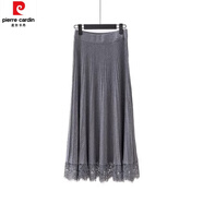 皮爾卡丹（pierre cardin）蕾絲拼接毛線裙女秋冬黑色長裙子2023新款高腰針織a字大擺半身裙 灰色 均碼 體重85~140斤