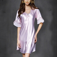 MOXTOC性感睡衣女士冰絲睡裙V領(lǐng)薄款蕾絲寬松顯瘦仿真絲家居服可外穿 淺紫色 2XL (建議135-150斤)