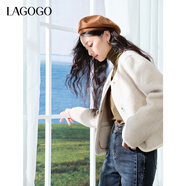 LAGOGO【綿羊毛】含蠶絲毛呢大衣女拉谷谷2024冬季新款圓領(lǐng)短外套 米色(T2) S