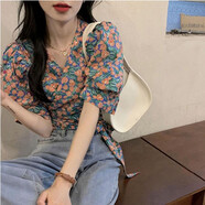 GTYUWVG紫伶語(yǔ)小眾設計感短款女士襯衫2025夏季短袖感別致法式泡泡袖碎花 片色 均碼