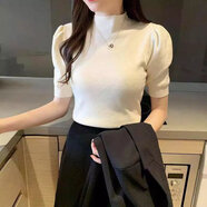 傳祺威登 短袖2023春夏秋新款半高領(lǐng)打底衫內搭修身毛衣針織衫短款衫 杏色 L 建議(100-115斤)