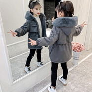 小咕嘟熊童裝女童風(fēng)衣夾克派克服中大兒童中長(zhǎng)上衣加絨加厚女孩秋冬季外套 灰色加絨 130