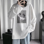 嘉曄長(cháng)袖t恤男秋冬季衣服打底衫男士圓領(lǐng)寬松百搭衛上衣男裝休閑t恤男 D20秋千白色 S 【60-70斤】