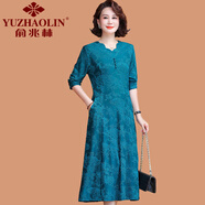 俞兆林（YUZHAOLIN）媽媽婚宴禮服長袖連衣裙喜婆婆2025新款中老年女裝春秋季結婚裙子 綠色 XL (參考90-105斤)