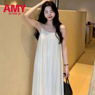 愛(ài)麥依2025夏季新款法式褶皺吊帶裙女士韓版無(wú)袖純色寬松顯瘦簡(jiǎn)約連衣裙 白色【小個(gè)子裙長(cháng)100】 2XL碼【140-160斤】