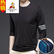 稻草人夏季長(cháng)袖T恤男冰絲速干圓領(lǐng)長(cháng)袖體恤薄款透氣高彈力爸爸運動(dòng)上衣 5803  黑色 XL