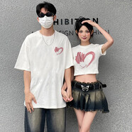 MDlila不一樣情侶裝t恤2025年新款夏季一長一短袖衣服套裝團體班服定制 愛心 白色長款+白色短款 L 男+女M