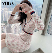 YUDA春秋內(nèi)搭小香風(fēng)連衣裙女2024新款名媛氣質(zhì)百搭小個子打底毛衣裙子 連衣裙 L 建議110-120