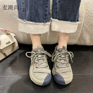 麥潮尚搭配鯊魚褲的鞋子女華夫老爹鞋ins潮厚底休閑運(yùn)動(dòng)鞋2024秋季新 軍綠色單內(nèi)里 35
