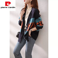 皮爾卡丹（pierre cardin）早秋針織開衫2025秋季新款女裝上衣寬松外穿加厚春秋外搭毛衣外套 藏青 XXXL