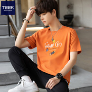 TEEK新款短袖t恤男裝上衣服 2025夏季圓領(lǐng)潮款印花男士重磅純棉體恤衫 【甄選面料】HSC3橘色 M