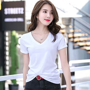 谷卓詩V領(lǐng)修身短袖T恤女2025夏裝新款雞心領(lǐng)氣質(zhì)女士打底半袖體恤衫上衣 白色 XL