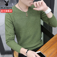 花花公子（PLAYBOY）長(zhǎng)袖T恤男春夏季新款衣服男裝潮牌商務(wù)休閑v領(lǐng)親膚修身打底衫 綠色常規(guī)款 XL