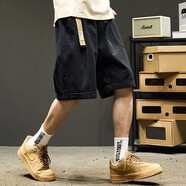 柏銘臣日系工裝短褲男夏季寬松休閑直筒薄款五分褲簡(jiǎn)約潮流褲衩黑色中褲 黑色 不含皮帶