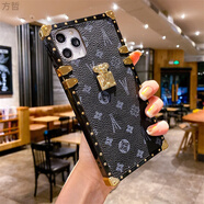 方哲（FANGZHE） 蘋果15promax手機殼硅膠防摔全包iphone14保護套女款13網(wǎng)紅方形直邊時尚軟殼 蘋果13promax【老黑藍花方形貼皮單殼】