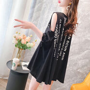 寶喬旭ins超火露肩短袖t恤女夏季韓版寬松中長(cháng)款體恤網(wǎng)紅半袖上衣 S91【黑色】 L 建議120-140斤