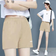休閑顯瘦時(shí)尚短褲女外穿短褲女新款夏季薄款寬松高腰顯瘦女褲夏天寬松運(yùn)動(dòng)短褲女 卡其色  S 建議60-75斤