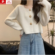 皮爾卡丹（pierre cardin）別致獨特方領(lǐng)寬松短款毛衣開(kāi)衫外套女2025早秋新款小個(gè)子針織上衣 乳白色 5702均碼【80-120斤】