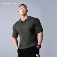 墨立方（MOEA）墨立方條紋針織提花短袖T恤男士潮流翻領(lǐng)POLO寬松休閑通勤保羅衫 軍綠 170/92A/M