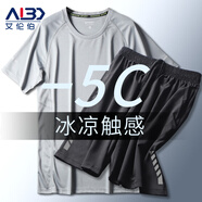 艾倫伯頓（Alen Botun）運(yùn)動(dòng)套裝男健身服速干冰絲休閑短袖夏季寬松薄款訓(xùn)練籃球跑步服 161灰寬松兩件套【冰涼觸感】 2XL(165-190)斤