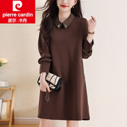 皮爾卡丹（pierre cardin）女裝娃娃領(lǐng)名媛風(fēng)長(cháng)袖連衣裙女2025春秋新款寬松拼接衛衣裙子女裝 咖色 2XL 參考130-150斤