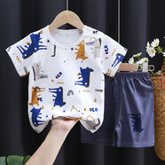 香果兔兒童短袖套裝純棉女童夏裝男童T恤寶寶嬰兒衣服韓版童裝2023新款 K059-短套長(cháng)嘴龍 100cm建議20-26斤