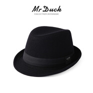 Mr DUCK秋冬季男士帽子潮英倫禮帽男大號(hào)加厚保暖羊毛呢紳士帽復(fù)古爵士帽 MW13038羊呢料-黑色  (秋冬款） M（適合56-58cm頭圍）