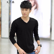 匹卡特（PIKATE）長袖t恤男韓版修身春秋V領(lǐng)打底衫T恤男士體恤上衣服大碼男裝毛衣 黑色 M