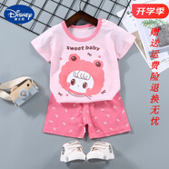 迪士尼（Disney）寶寶套裝男童短袖短褲嬰兒夏裝兒童衣服純棉女童套裝童裝兩件套潮 F15-粉BABY 73cm適合1歲以下