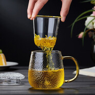 綠昌明 耐熱玻璃杯茶水杯帶過濾茶水分離杯泡茶杯花茶杯錘紋杯 小號款