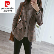 皮爾卡丹針織女裝格子西裝女裝2025新款秋季修身毛呢風(fēng)加厚外套休閑小西服 格子 4XL