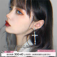 復(fù)古哥特風(fēng)十字架耳環(huán)  歐美范氣質(zhì)高級(jí)感鑲鉆超閃長(zhǎng)款暗黑耳釘 925銀耳釘一對(duì) S