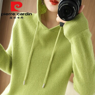 皮爾卡丹（pierre cardin）加厚羊Y毛針織衫女連帽衛(wèi)衣內(nèi)搭寬松秋冬帶帽毛衣打底衫上衣帽衫 果綠色 2XL
