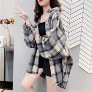 伊薇衣磨毛加厚毛呢格子襯衫女寬松中長款春秋季新款港味百搭襯衣外套潮 0033灰色厚款 2XL (125-135斤)