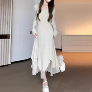 沐霓法式不規(guī)則打底針織連衣裙女春裝2025年新款女修身內(nèi)搭魚(yú)尾長(zhǎng)裙子 杏色 M 碼（建議45-55kg）