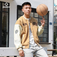 準(zhǔn)者棒球服外套男女春夏美式復(fù)古PU皮袖刺繡潮流百搭寬松運(yùn)動夾克開衫 卡其色 XL (180)