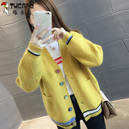 啄木鳥(niǎo)早春秋季2025年女裝外套上衣歐貨慵懶風(fēng)毛衣女針織開(kāi)衫春天毛衫 103黃色2025 L 【建議111斤-120斤】