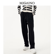 曼婭奴（MIGAINO）高腰休閑褲女2025秋季新款寬松直筒長(zhǎng)褲MN32BC026 夜幕黑 160/66A/M