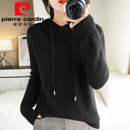 皮爾卡丹（pierre cardin）加厚羊Y毛針織衫女連帽衛(wèi)衣內(nèi)搭寬松秋冬帶帽毛衣打底衫上衣帽衫 黑色 S