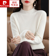 皮爾卡丹（pierre cardin）2024新款中領(lǐng)薄款羊毛衫女100%純羊毛秋冬半高領(lǐng)內搭寬松毛衣打底 白色 XXXL 140155斤