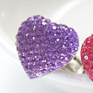 兒童寶寶女童小公主首飾獎品禮品玩具水晶水鉆寶石閃亮可調節戒指 紫色桃心滿(mǎn)天星