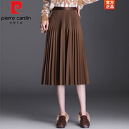皮爾卡丹（pierre cardin）百褶裙半身裙女秋冬季2025新款高腰a字裙中長款垂感顯瘦大擺裙春 焦糖色秋冬款 均碼 松緊腰85-150斤