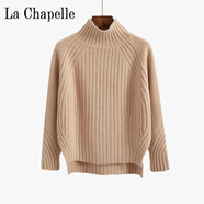 拉夏貝爾（La Chapelle）半高領(lǐng)套頭毛衣女秋冬季2023韓版寬松內搭短款上衣打底針織衫 純100自動(dòng)發(fā)熱杏色 純100自動(dòng)發(fā)熱L 【100-110斤】