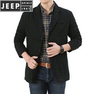 JEEP SPIRIT春秋新款休閑西服男士純棉西裝外套時尚中年潮流純色大碼小西裝男 黑色 3XL 穿180-190斤體重