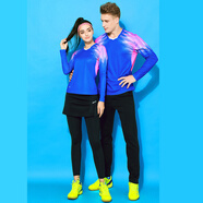 美極酷（meijiku）長(cháng)袖羽毛球服套裝女男秋冬速干網(wǎng)球服氣排球乒乓球衣裙褲運動(dòng)套裝 女藍長(cháng)袖2009+九分A字裙褲 2XL