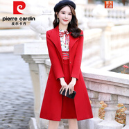 皮爾卡丹（pierre cardin）毛呢連衣裙女2025年秋冬季新款韓版氣質(zhì)中長(zhǎng)款加厚裙子套裝兩件裝 紅色(連衣裙+外套) 2XL (130-140斤左右)