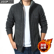 Jeep吉普針織衫男秋冬加絨長(zhǎng)袖開衫男士立領(lǐng)休閑毛衣毛線冬季保暖外套 203#深灰色 2XL(適合體重170-185斤）